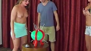2 Girls And One Guy Play A Don't Pop The Balloon Game